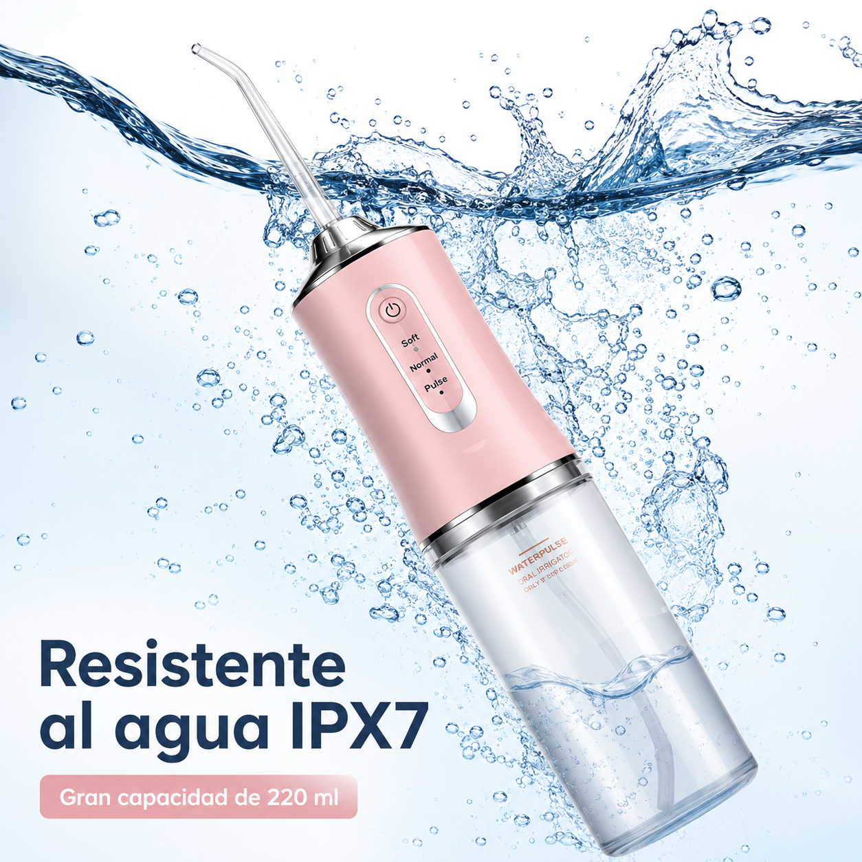 Irrigador Bucal Eléctrico Inalámbrico – 3 Niveles de Presión, IPX6, Depósito de 220 ml