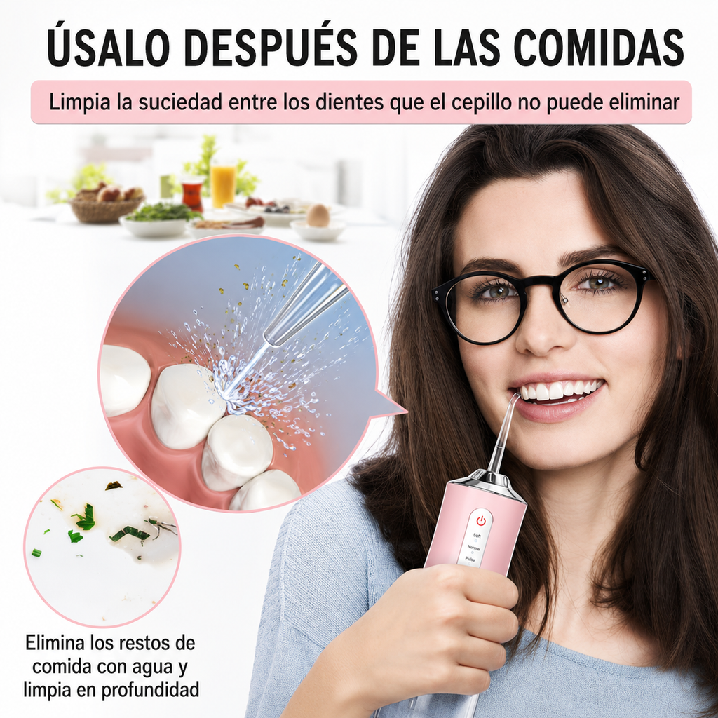 Irrigador Bucal Eléctrico Inalámbrico – 3 Niveles de Presión, IPX6, Depósito de 220 ml