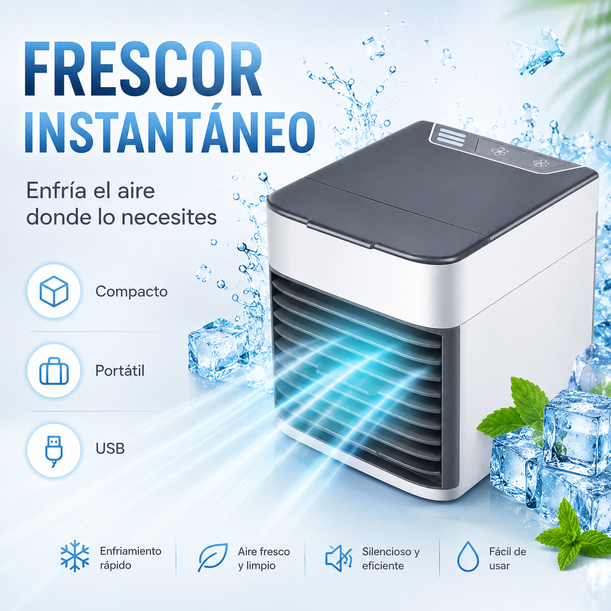 Mini Aire Acondicionado Portátil 3 en 1 con Carga USB