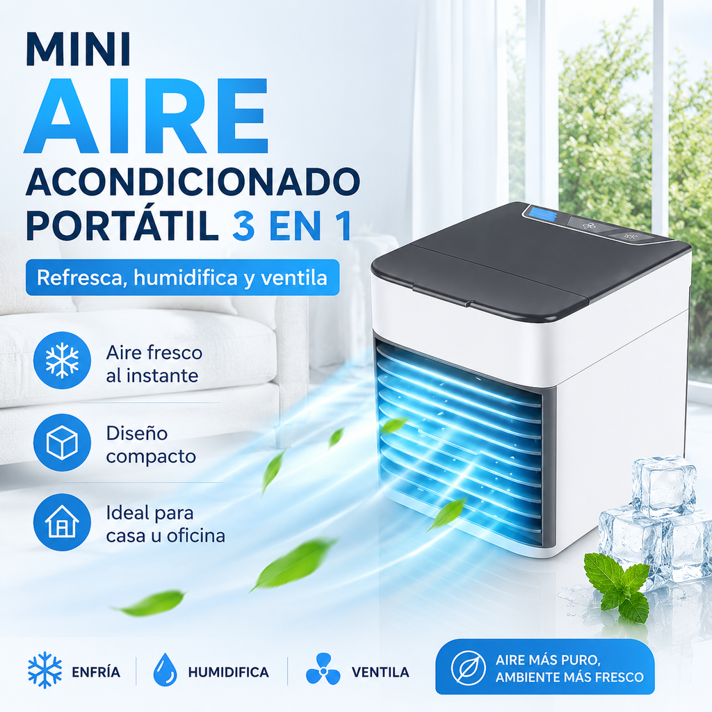 Mini Aire Acondicionado Portátil 3 en 1 con Carga USB