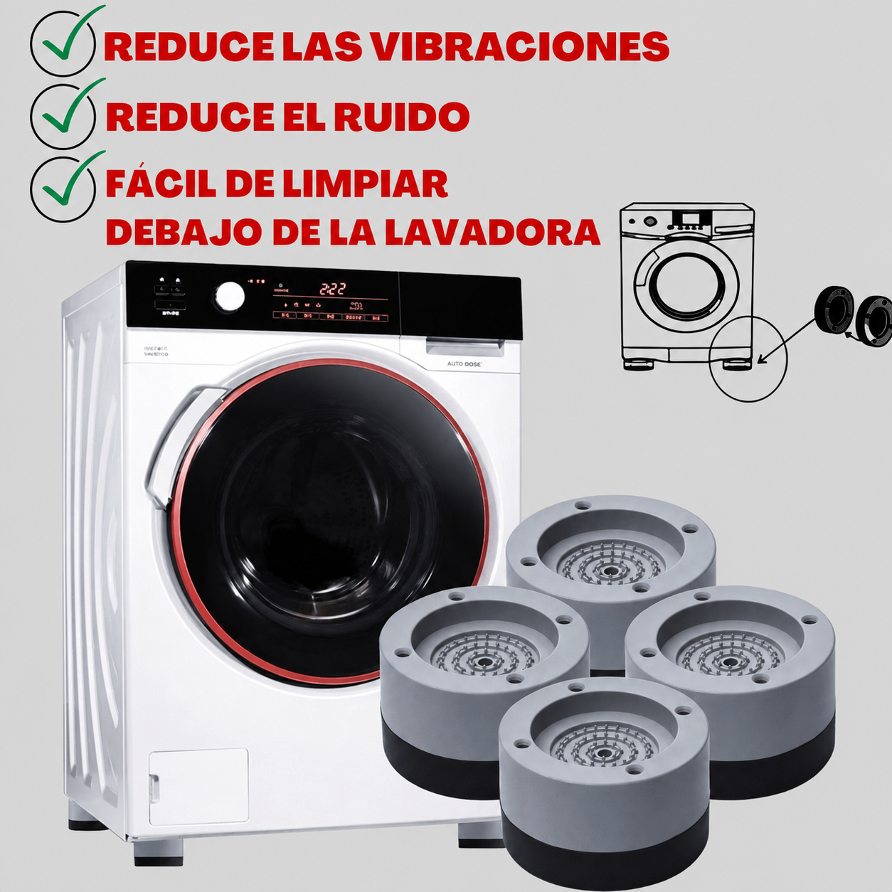 1+1 GRATIS — Soportes antideslizantes para lavadora, set de 4 unidades