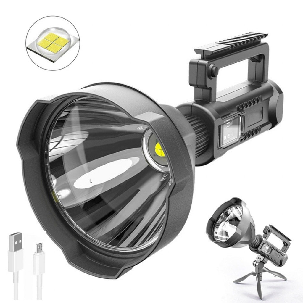 Súper Linterna de mano 2500 W, trípode, 4 modos de iluminación, Luz 500m