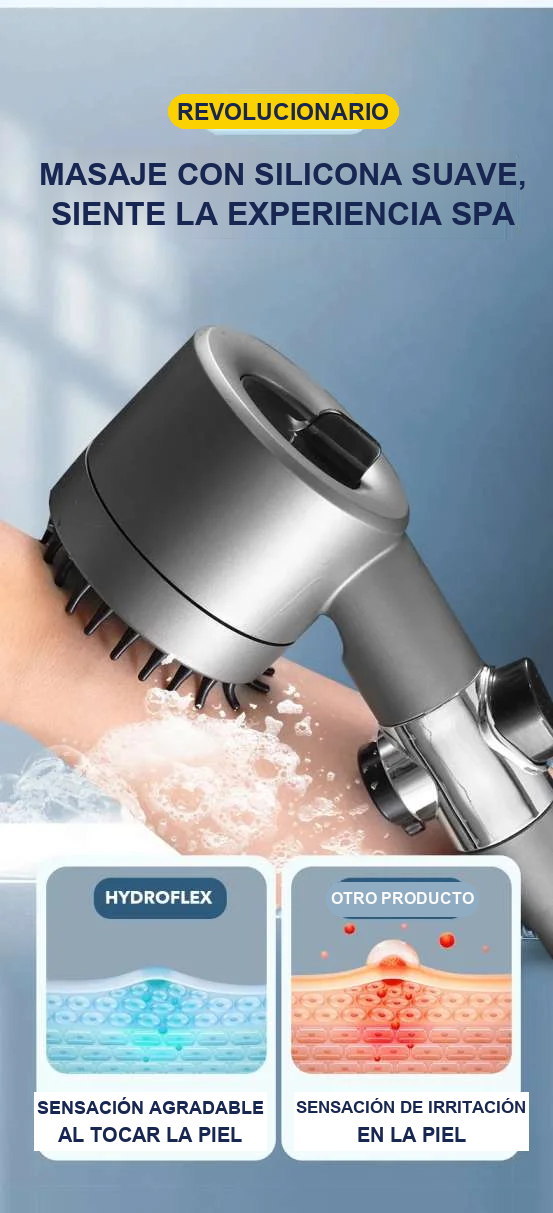Cabezal de ducha de alta presión HydroFlex Shower, 3 funciones diferentes, cepillo adjunto
