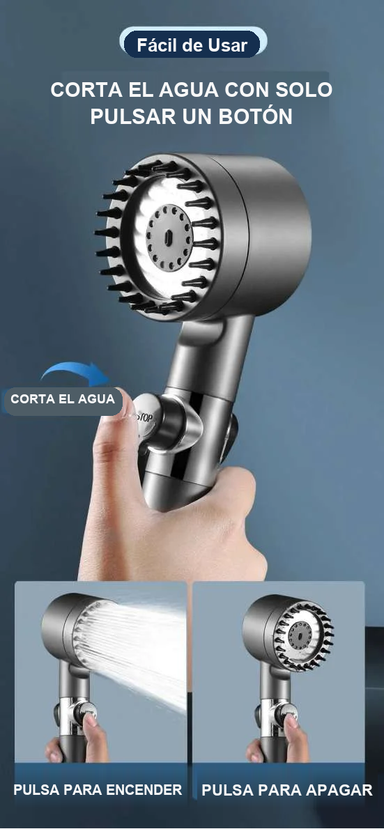 Cabezal de ducha de alta presión HydroFlex Shower, 3 funciones diferentes, cepillo adjunto