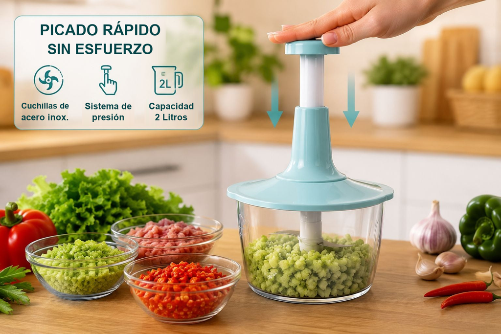 Picadora Manual Multifuncional 2L – Rápida, Práctica y Fácil de Usar