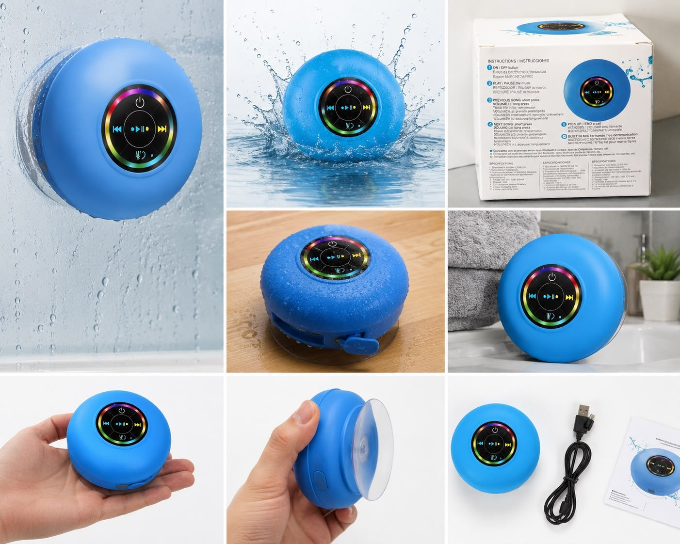 Altavoz Portátil Bluetooth Resistente al Agua con Iluminación LED RGB y Micrófono Integrado